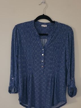 Westport Navy Blue Geometric Womens Blouse Size M